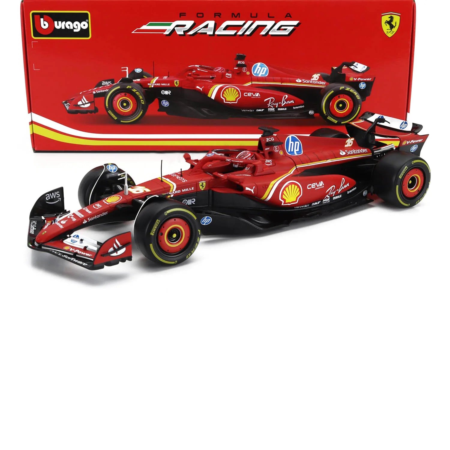BBURAGO #16 LECLERC SF24 2024 SEASON 1:18 SCALE DIECAST MODEL