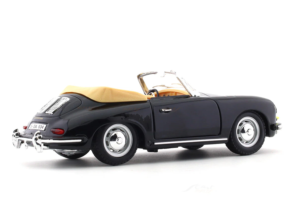 BBURAGO 1961 PORSCHE 356B CABRIOLET BLACK 1:24 SCALE 92078