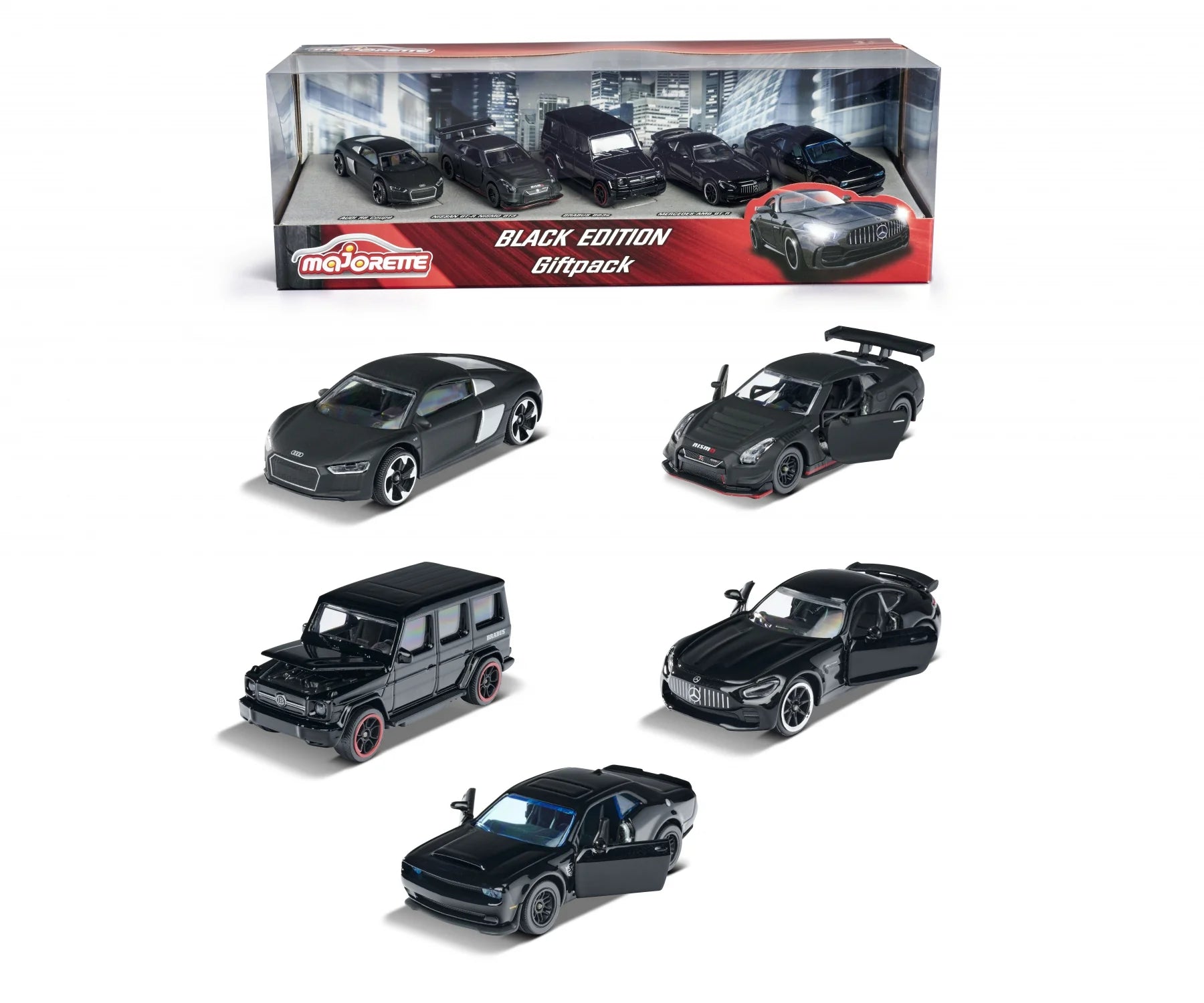 MAJORETTE- BLACK EDITION GIFTPACK WITH 5 BLACK LUXURY CARS
