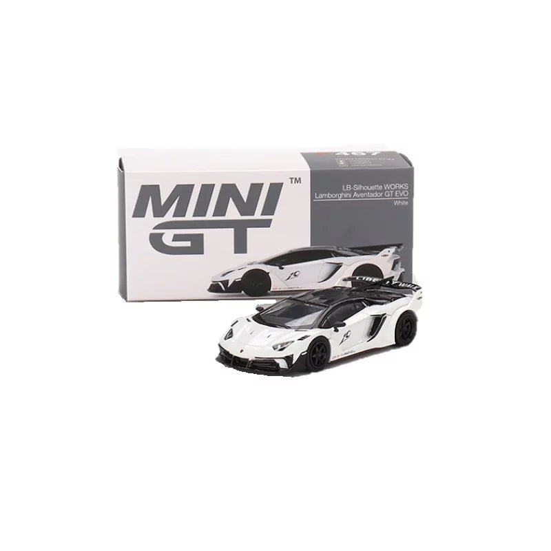 MINI GT Lamborghini Aventador GT EVO White – LB Silhouette Works 1:64 Scale Diecast Car