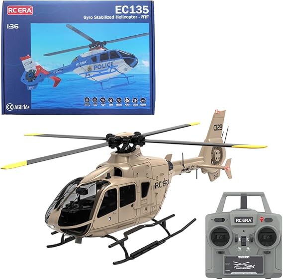 RC Helicopter RC ERA C123 EC135 Scaled 1:36 6CH 6-Axis Altitude Hold Optical Flow Positioning Version(CHAMPAGNE)