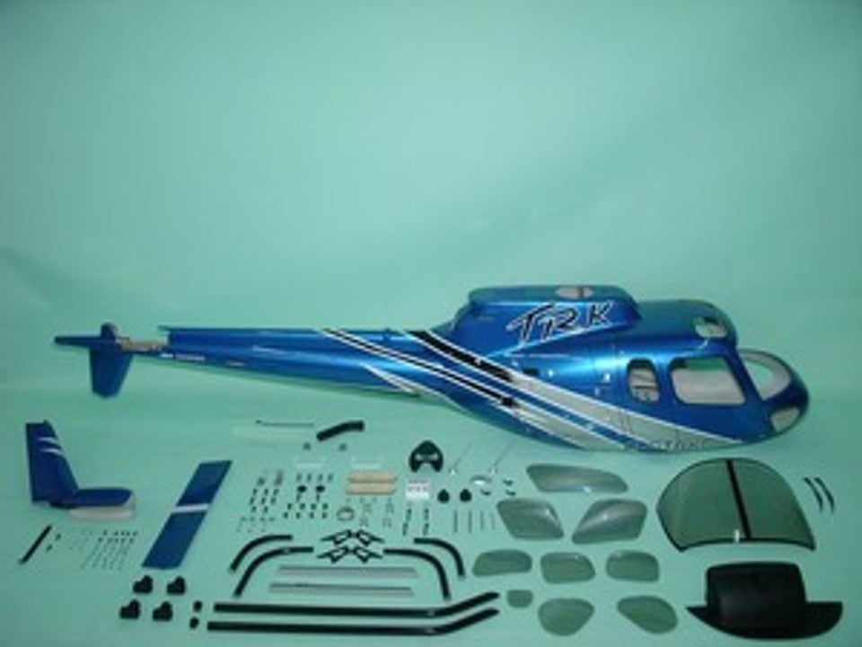 FUNKEY SCALE FUSELAGE AS350 ECUREUIL .50 (600) SIZE SILVER &BLUE COLOR WITH LANDING SKID