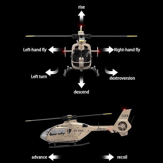 RC Helicopter RC ERA C123 EC135 Scaled 1:36 6CH 6-Axis Altitude Hold Optical Flow Positioning Version(CHAMPAGNE)