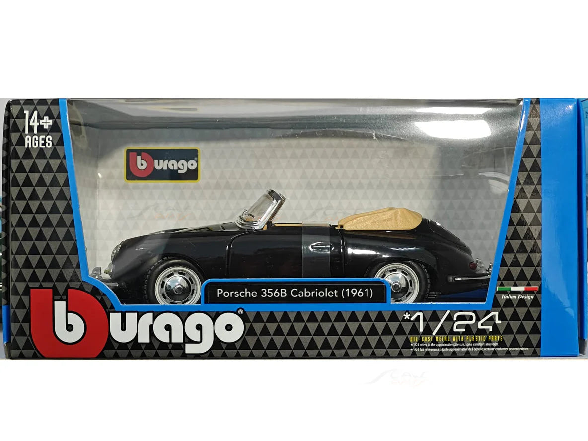 BBURAGO 1961 PORSCHE 356B CABRIOLET BLACK 1:24 SCALE 92078