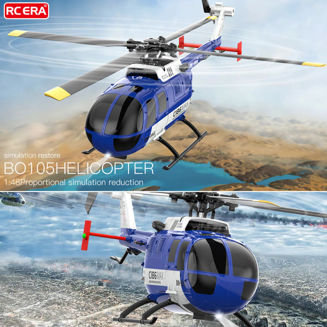 RC ERA C186 MAX BO-105 GYRO STABILIZED HELICOPTER - RTF