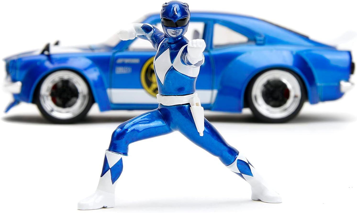 JADA POWER RANGES 1:24 1974 MAZDA RX-3 DIE-CAST CAR & 2.75" BLUE RANGER FIGURE