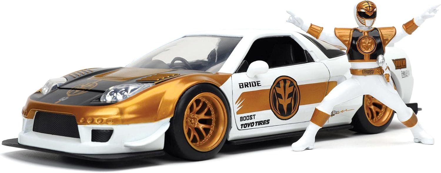 JADA TOYS POWER RANGERS 1:24 2002 HONDA NSX TYPE-R JAPAN SPEC DIE-CAST CAR WITH 2.75" (WHITE RANGER FIGURE)