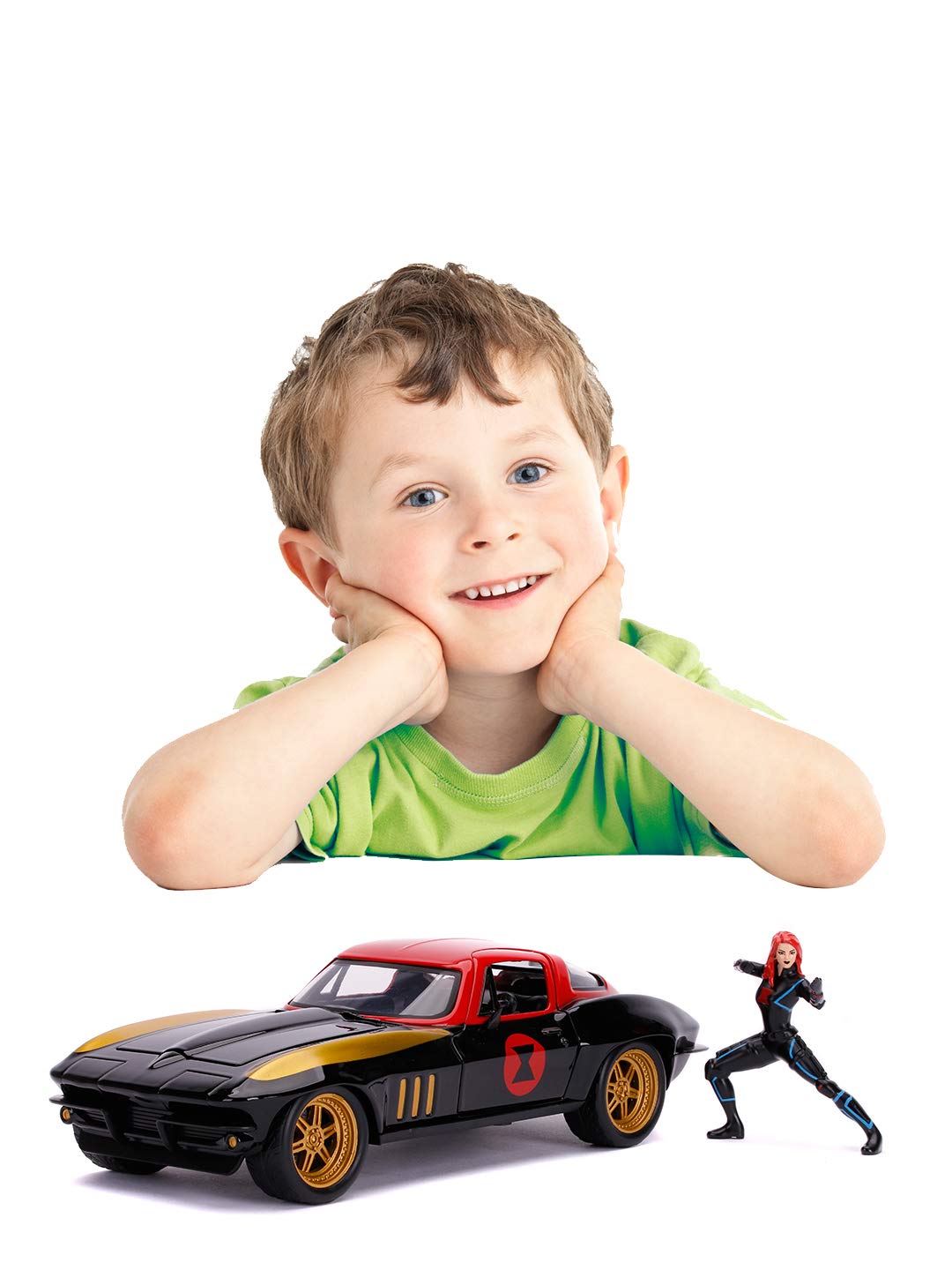 JADA TOYS DIECAST HOLLYWOOD RIDES 1:24 1966 CHEVY CORVETTE CAR WITH BLACK WIDOW ACTION