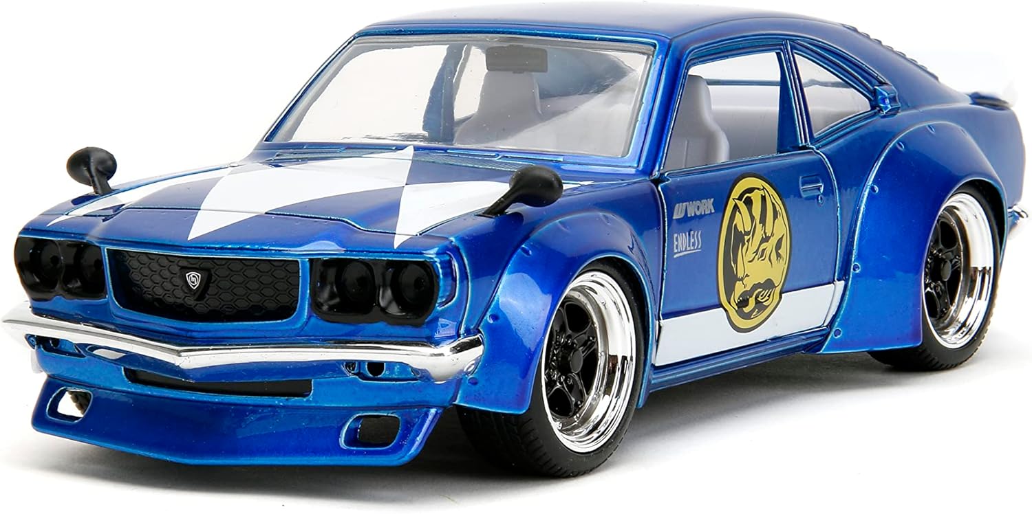 JADA POWER RANGES 1:24 1974 MAZDA RX-3 DIE-CAST CAR & 2.75" BLUE RANGER FIGURE