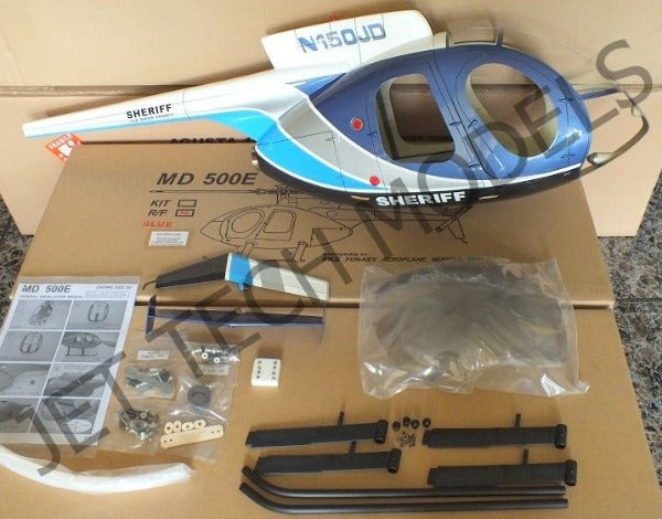 FUNKEY SCALE FUSELAGE HUGHES MD500E .50 (600) SIZE BLUE COLOR WITH LANDING SKID