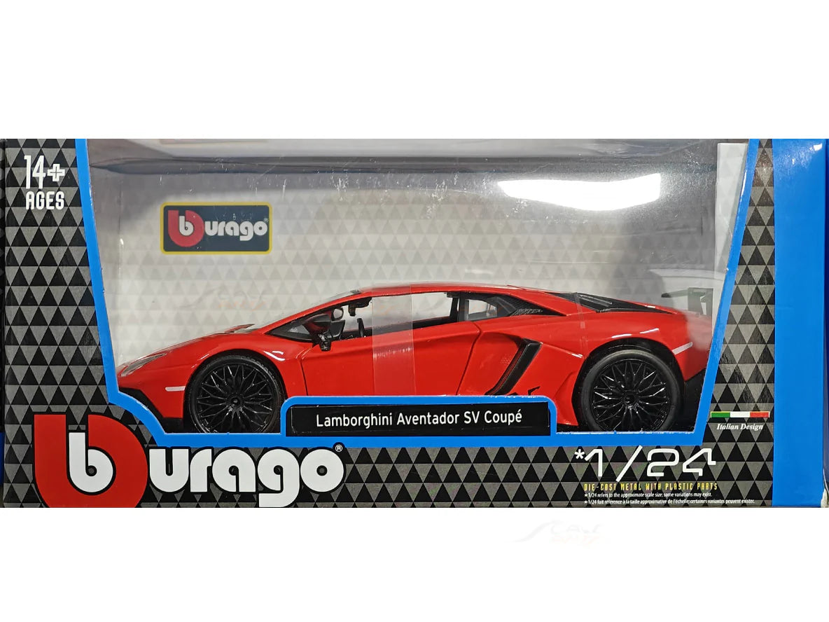 BBURAGO LAMBORGHINI AVENTADOR SV COUPE RED 1:24 SCALE DIECAST MODEL 18-91079