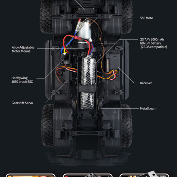 Wilderness 1:10 RTR 2.4G 4WD RC Car Full Proportional Rock Crawler LED Light 2 Speed Off-Road Climbing RC Truck