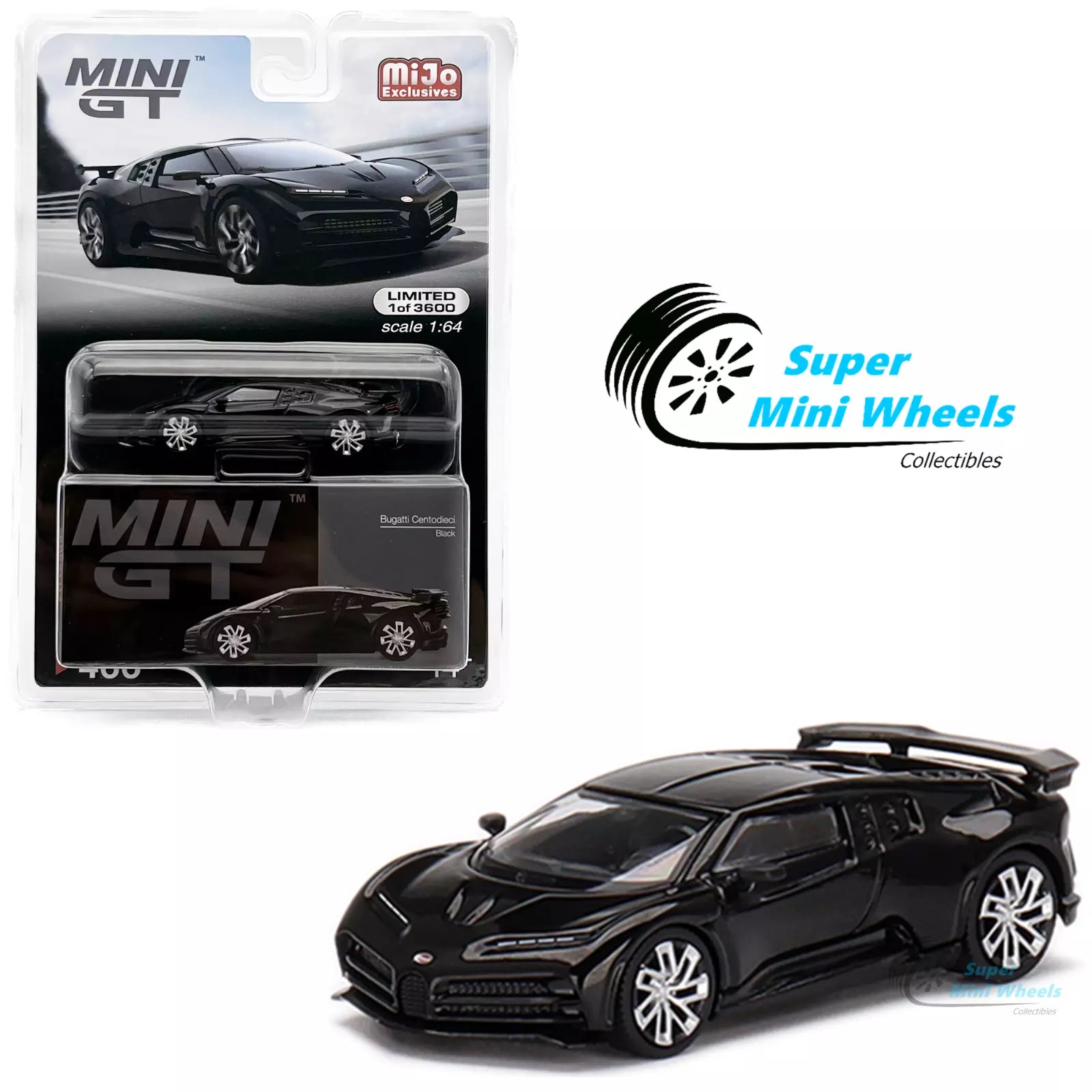 MINI GT 1/64 SCALE BUGATTI CENTODIECI (BLACK) NO:466