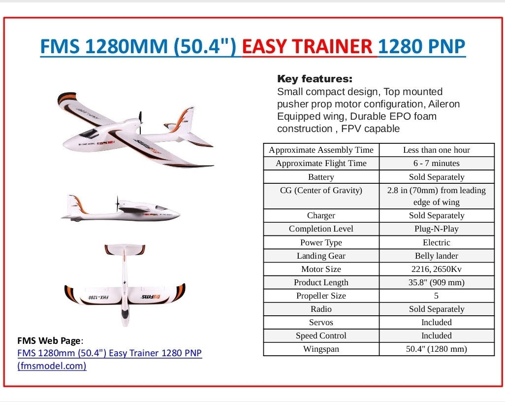 Fms 1280Mm (50.4") Easy Trainer 1280 Pnp
