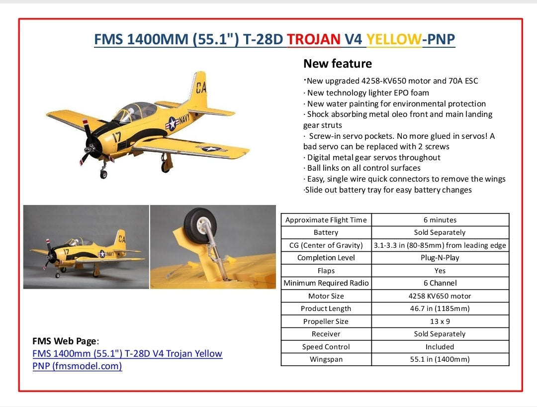Fms 1400Mm (55.1") T-28D Trojan V4 Yellow-Pnp