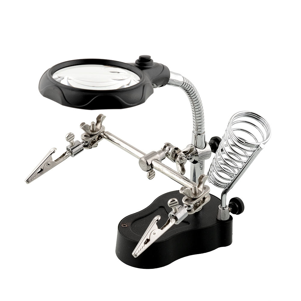 Multi-Function Led Magnifier Pcb Soldering Iron Stand Holder Table Magnifying Glass 35X12X W/2-Led Light