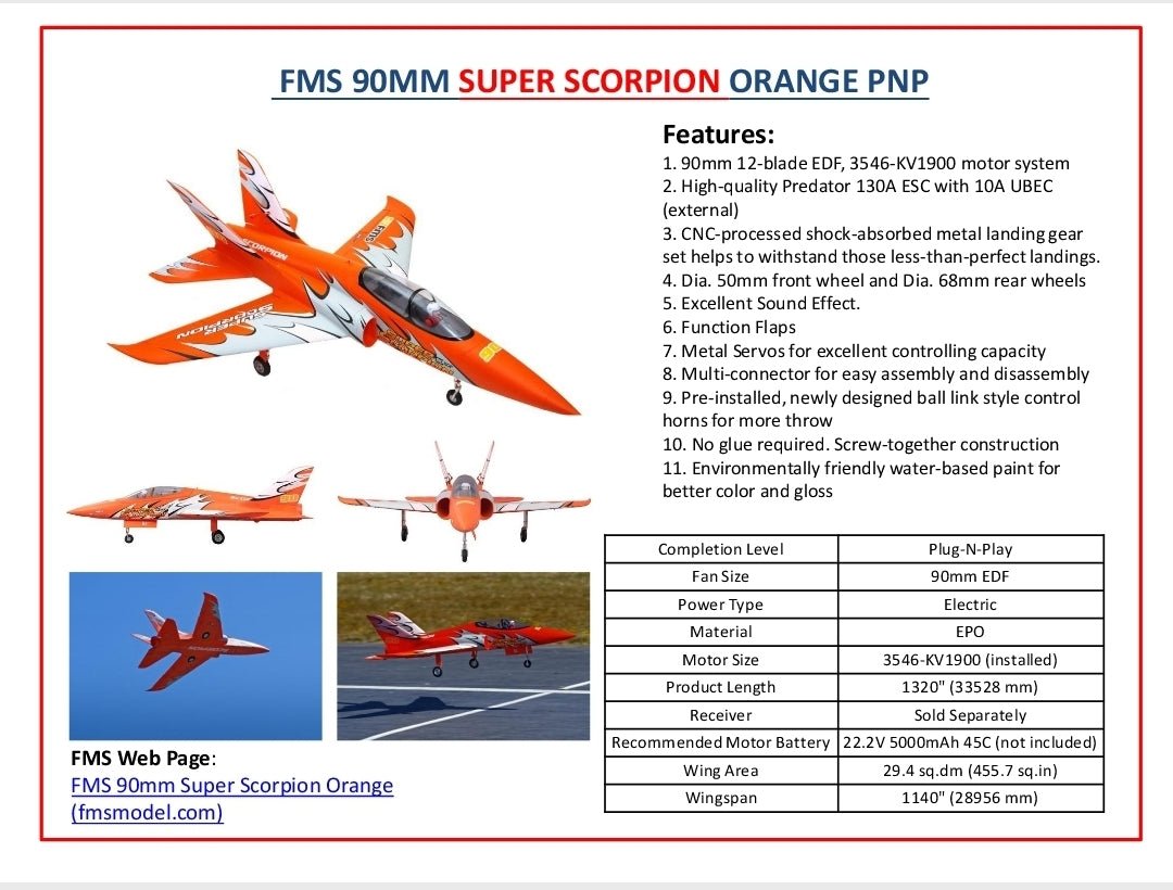 Fms 900Mm Super Scorpion Orange Pnp