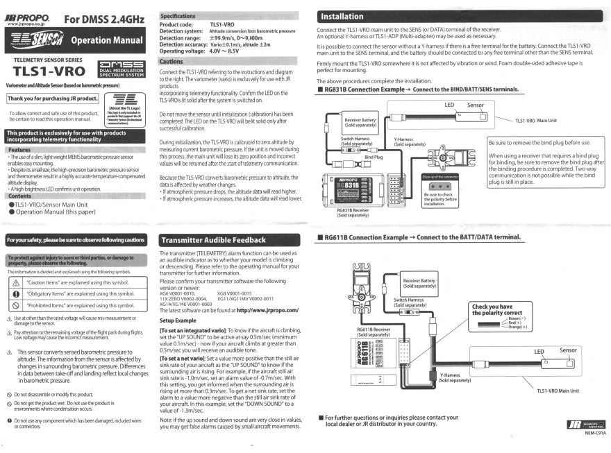JR TLS1-VRO Telemetry Vario Sensor for XG Series