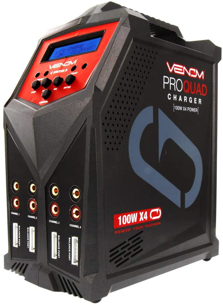 Venom Pro Quad Lipo Battery Fast Charger | 4 Ports At 100W Each | AC DC 7A Fast Nimh Lihv Lipo Balance Charger Discharger