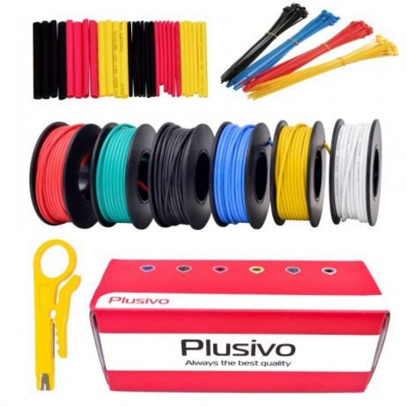 Plusivo 20AWG Hook up Wire Kit – 600V Pre-Tinned Stranded Wire of 6 Colors x 7M