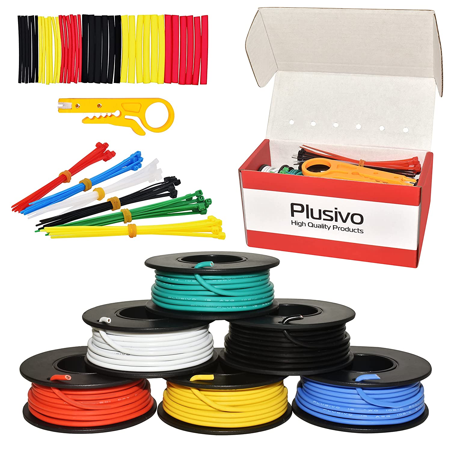 Plusivo 18AWG Hook up Wire Kit – 600V Pre-Tinned Solid Core Wire of 6 Colors x 5M