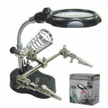 Multi-Function Led Magnifier Pcb Soldering Iron Stand Holder Table Magnifying Glass 35X12X W/2-Led Light