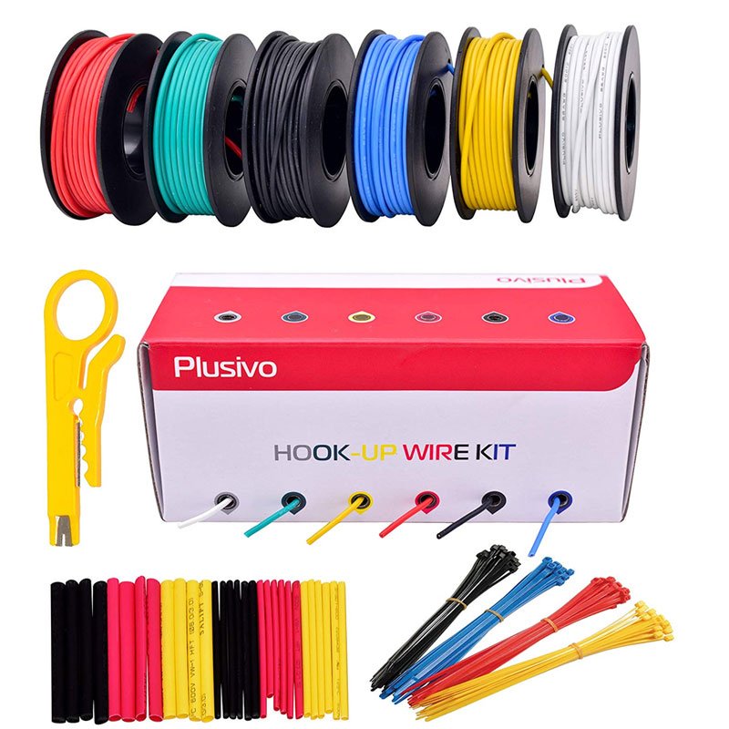 Plusivo 24AWG Hook up Wire Kit - 600V Pre-Tinned Stranded Silicon Wire of 6 Colors x 9M