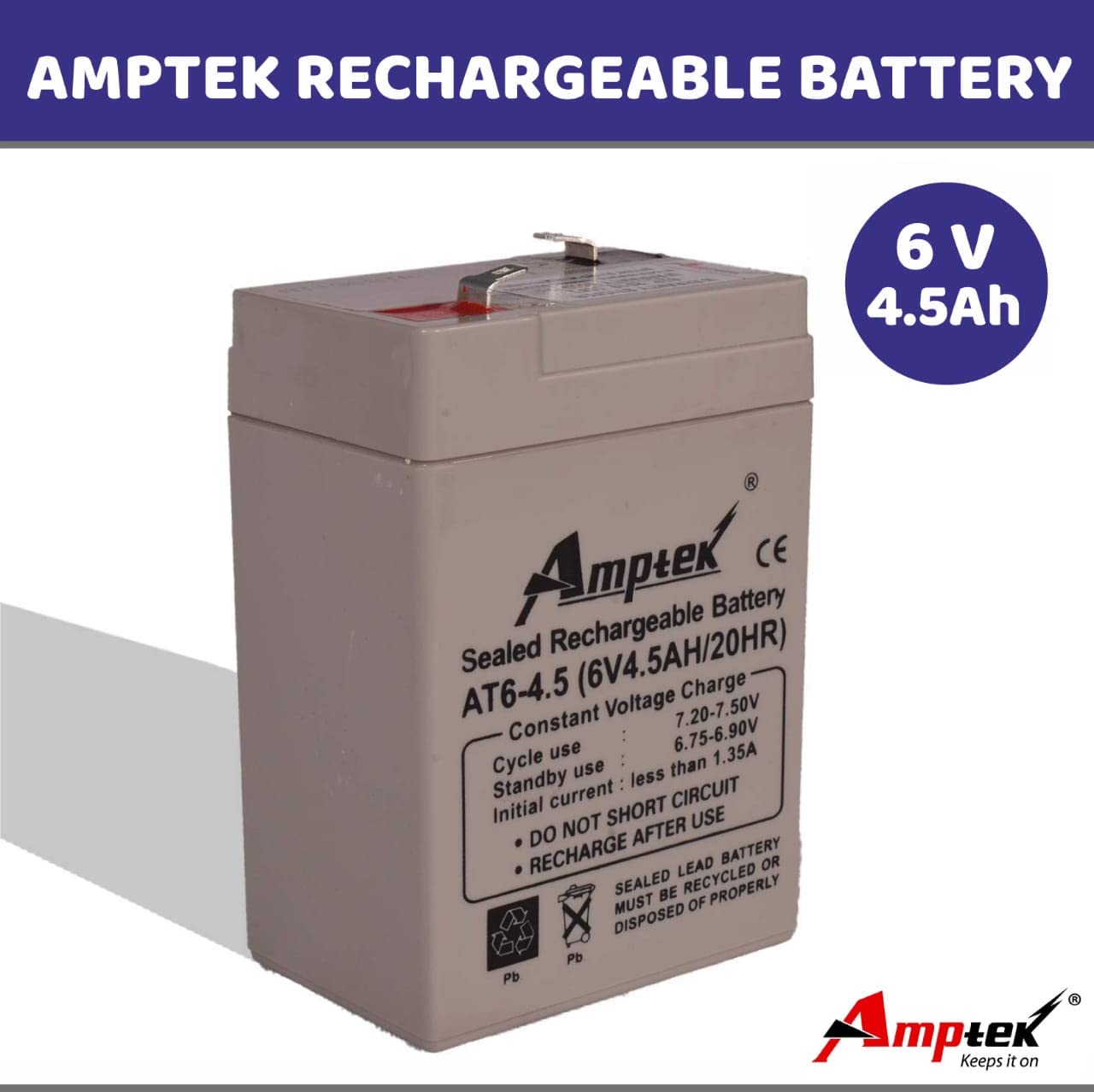 6V 4.5Ah Pb Amardeep Battery