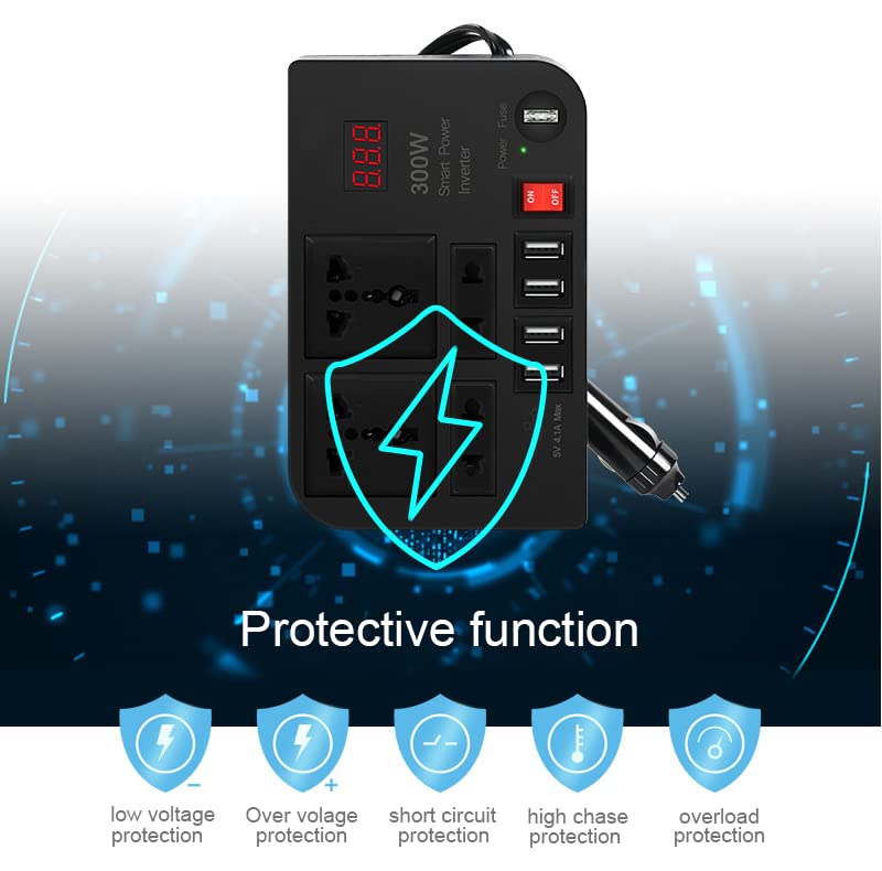 Power Inverter DC 12V To AC 220V With Usb Ports Fast Charging 2 Universal Sockets