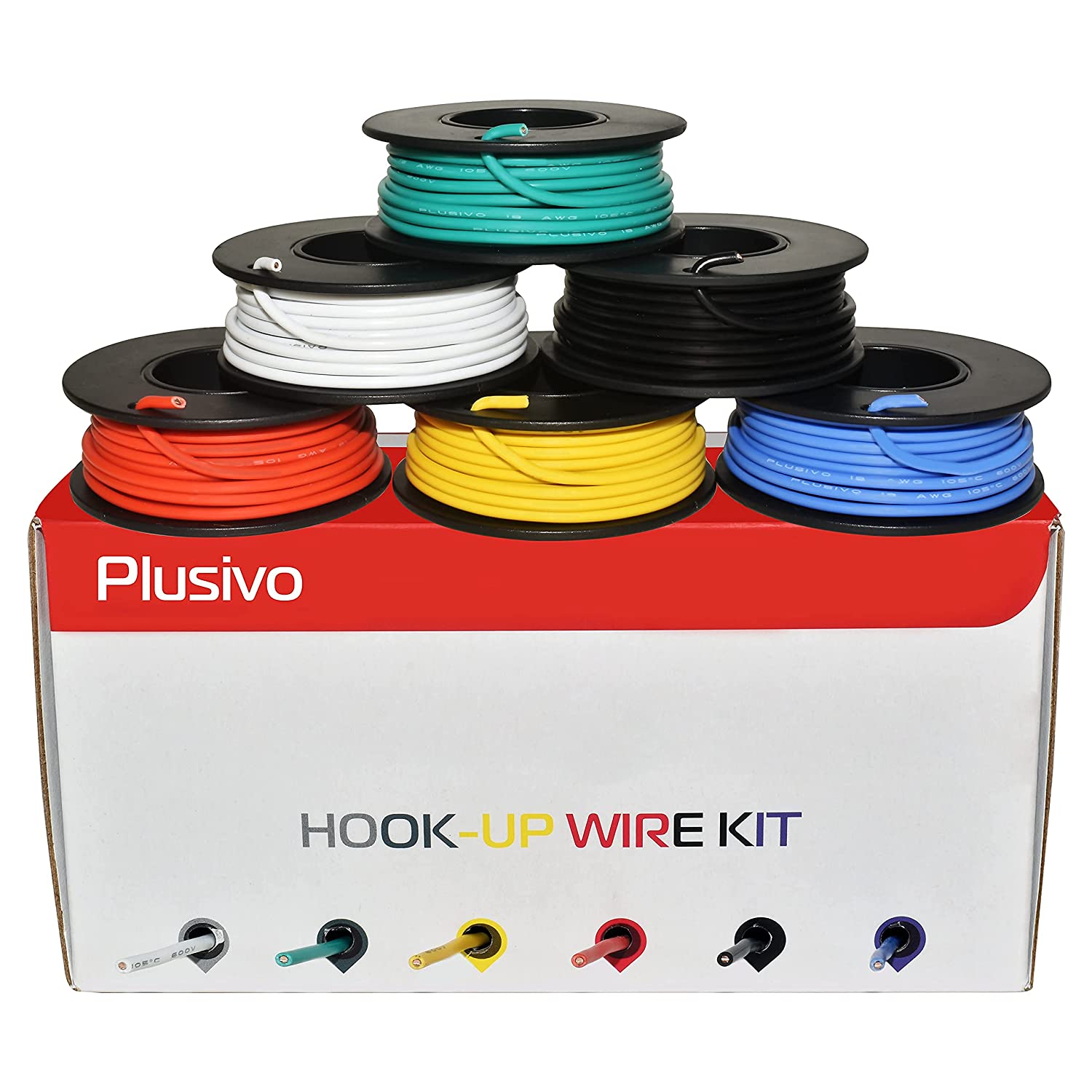 Plusivo 18AWG Hook up Wire Kit – 600V Pre-Tinned Solid Core Wire of 6 Colors x 5M