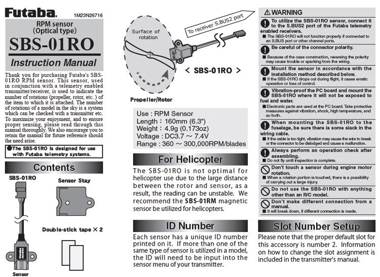 Futaba Telemetry System Rpm Sensor Optical  EBB 1105 SBS 01RO E TOP