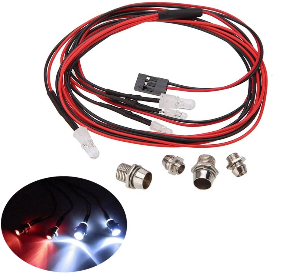 RC Cars LED Light Headlights Taillight Kit RC Parts 2 White+2Red For 1/10 Scale RC Cars Truck Tank Crawler