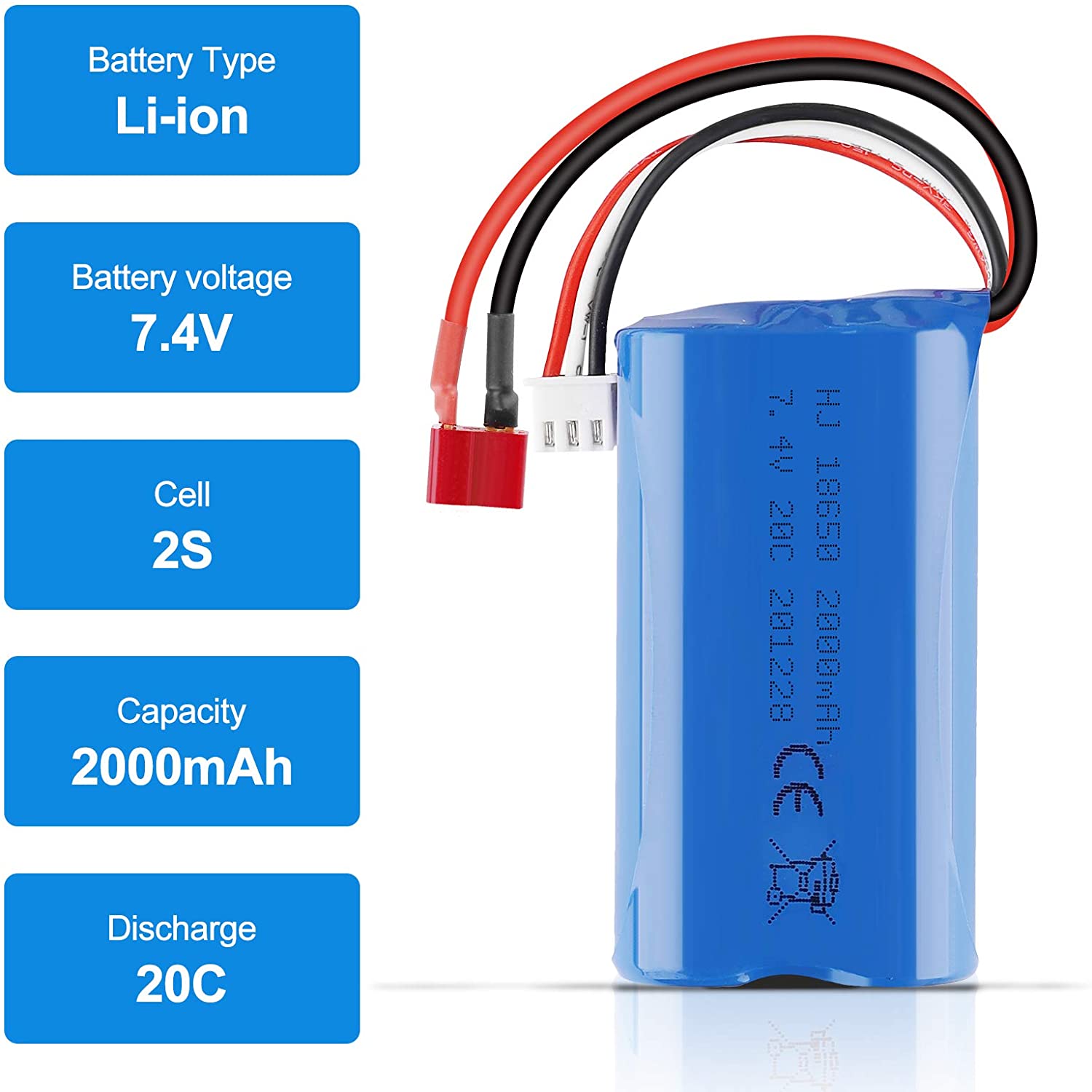 7.4V 2000MAH-18650 Lithium ion Rechargeable Battery Pack