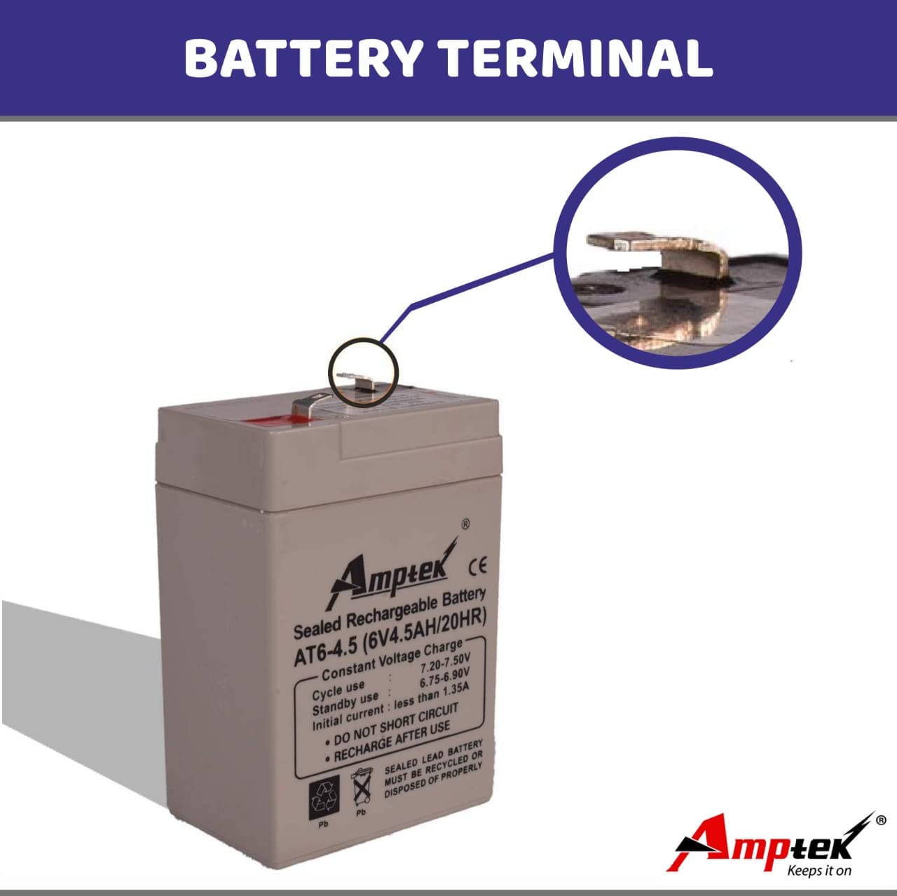 6V 4.5Ah Pb AMPTEK RECHARGEABLE BATTERY