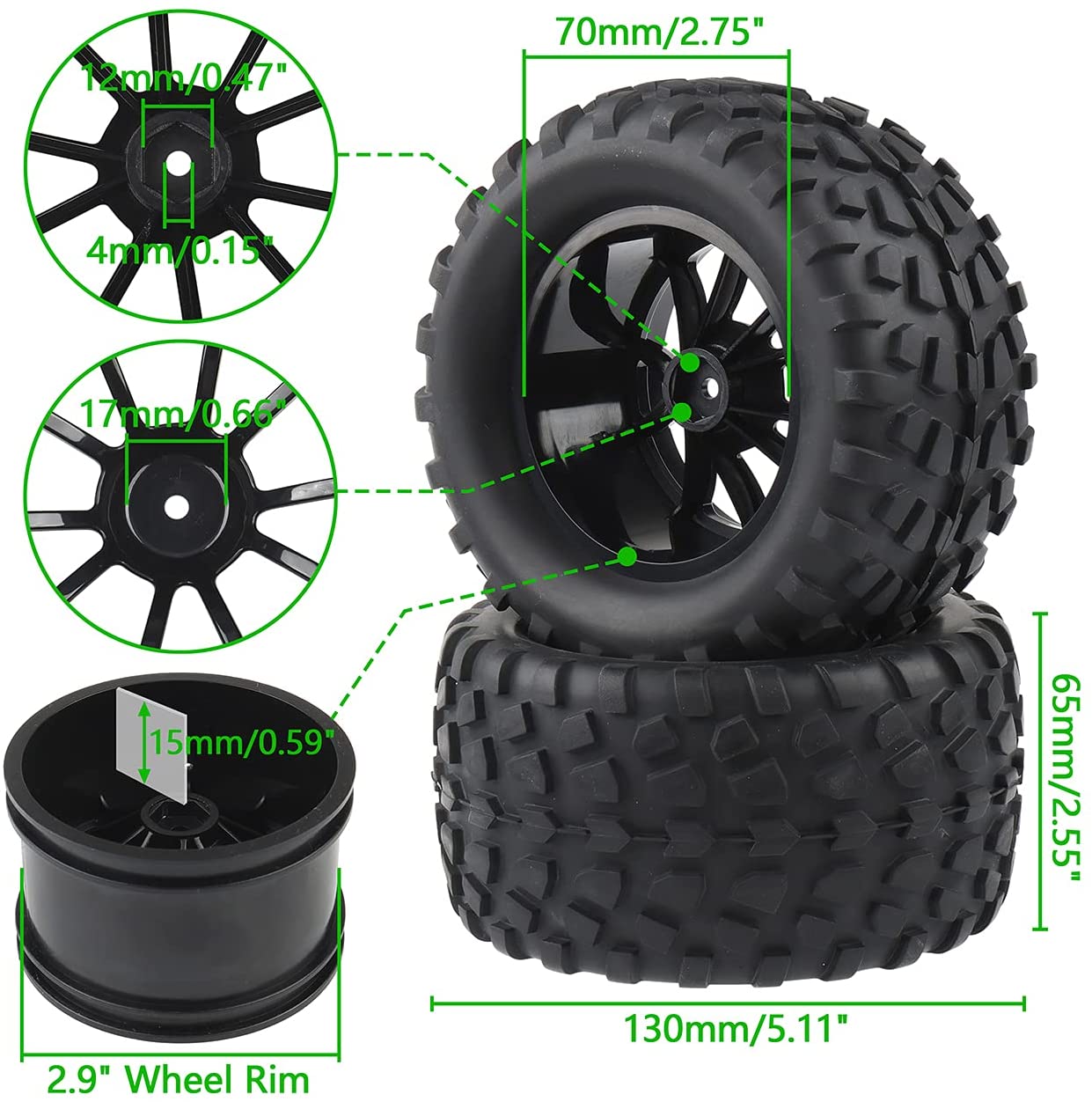 Monster Truck 1/10Scale Tyres 1Pair