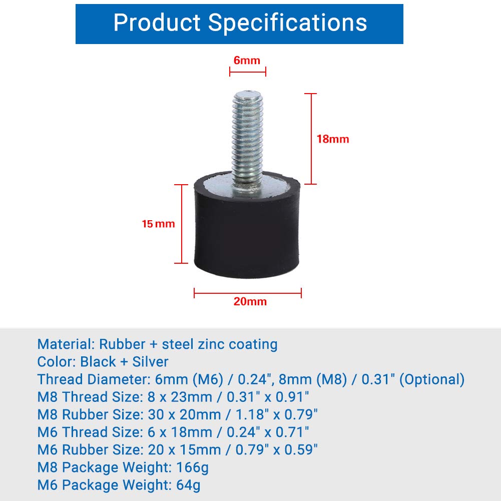 Rubber Vibration Damping Spacer Mount20*15Mm M6(Shock Absorber)