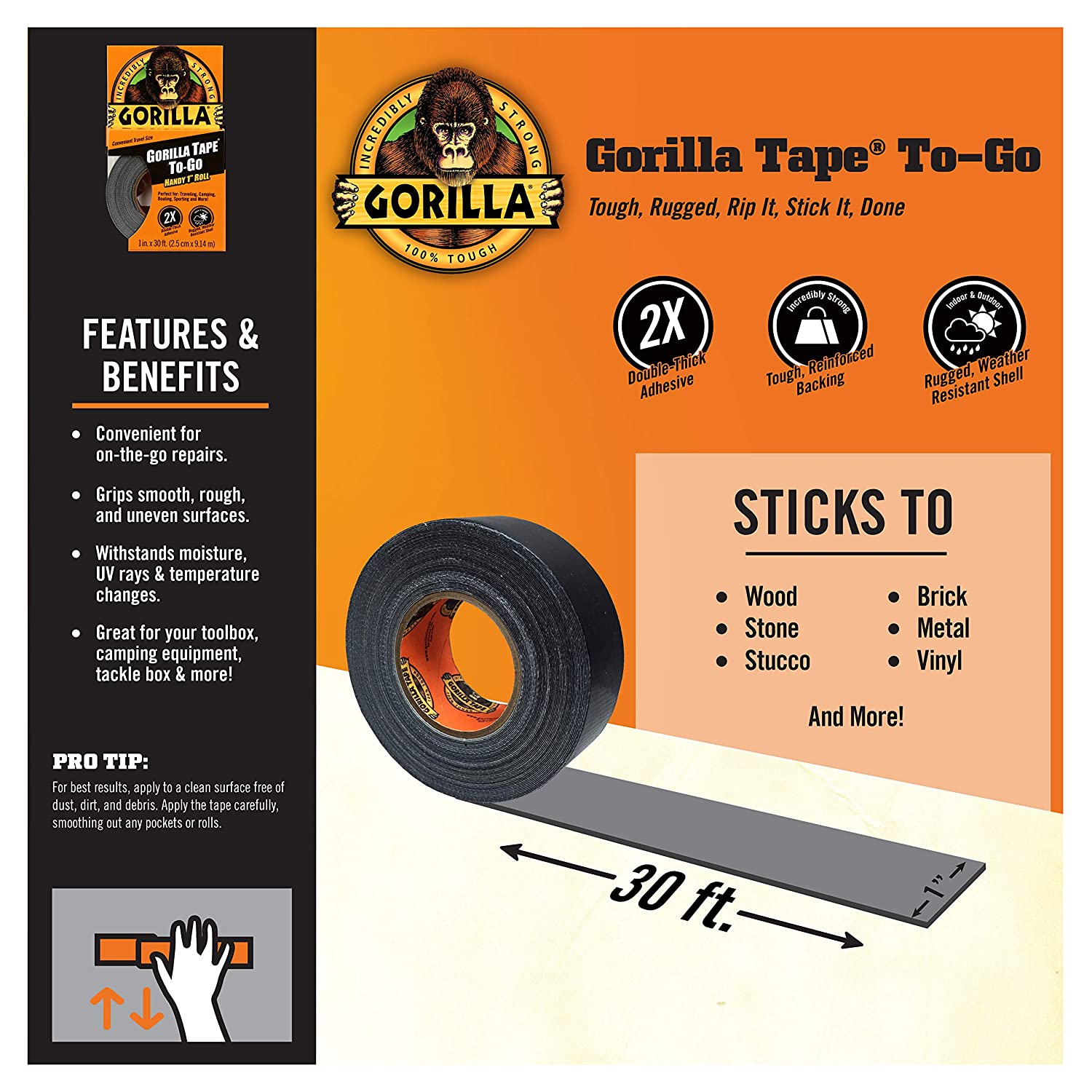 Black Gorilla Tape Handy 1" X 30 Ft Roll