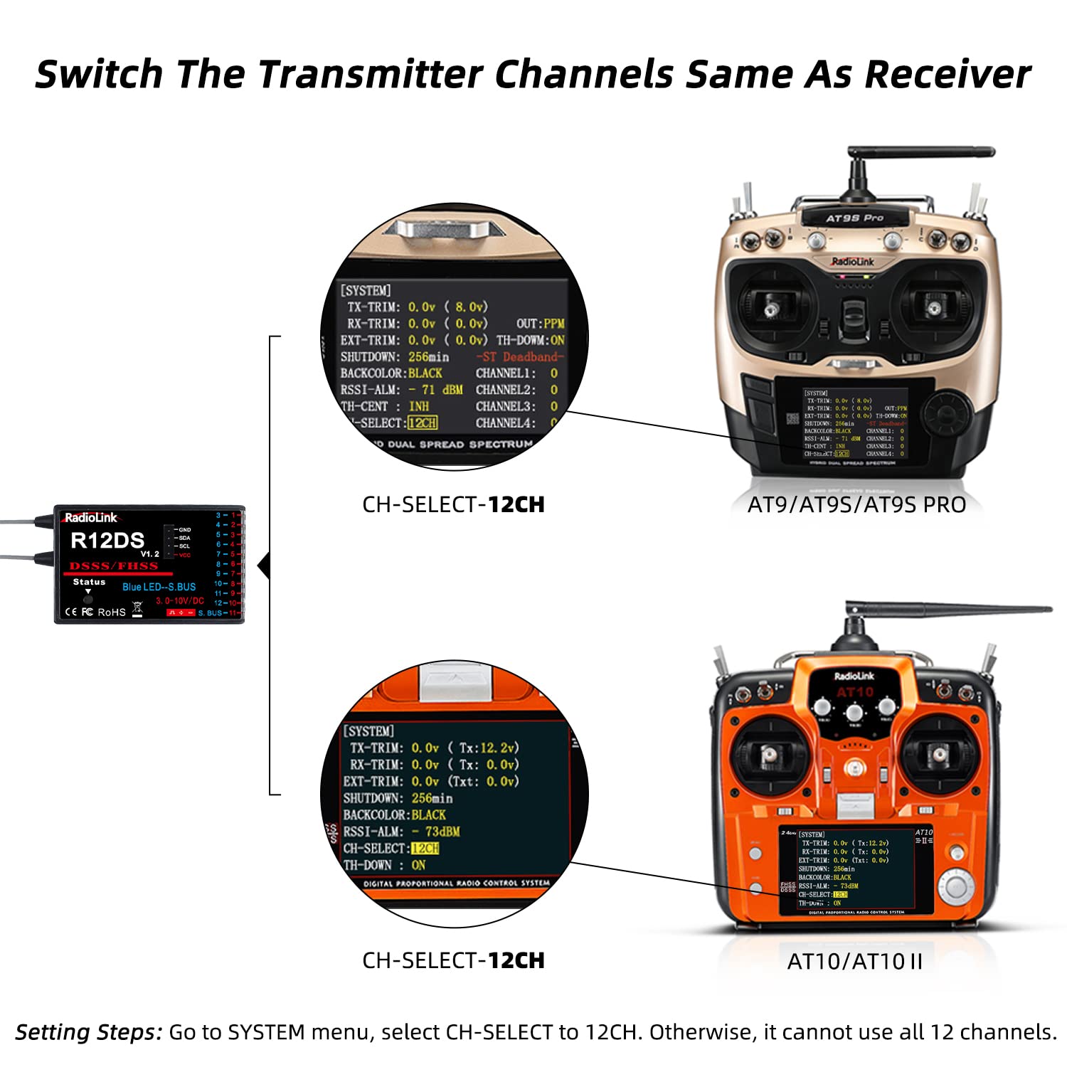 Radiolink R12DS 2.4GHz RC Receiver 12 Channels SBUS/PWM