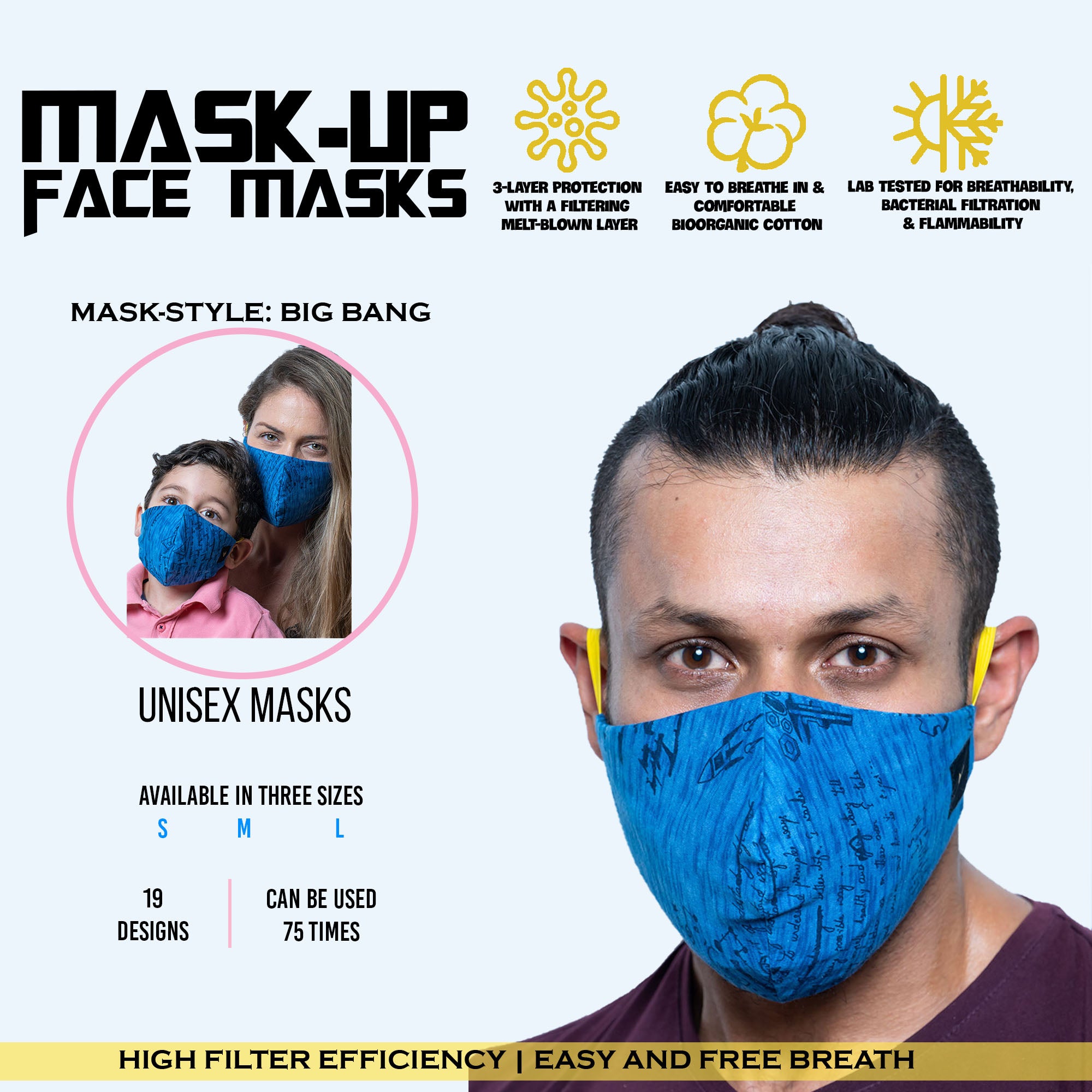 Face mask Big Bang Blue Small,Medium,Large