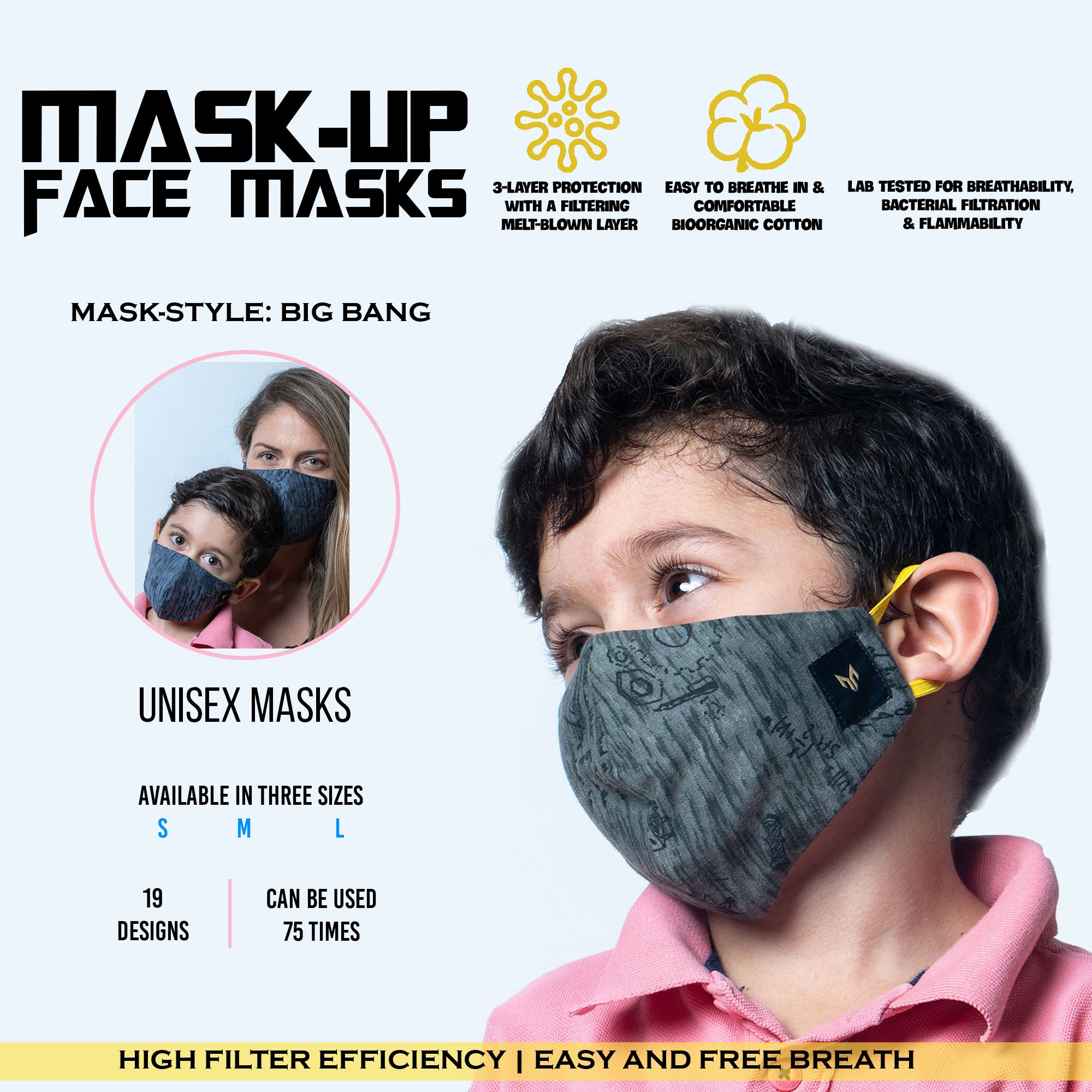 NEW MASK-UP COLLECTION BIG BANG GREEN- FASHIONABLE MASKS, WASHABLE, REUSABLE, 100% COTTON