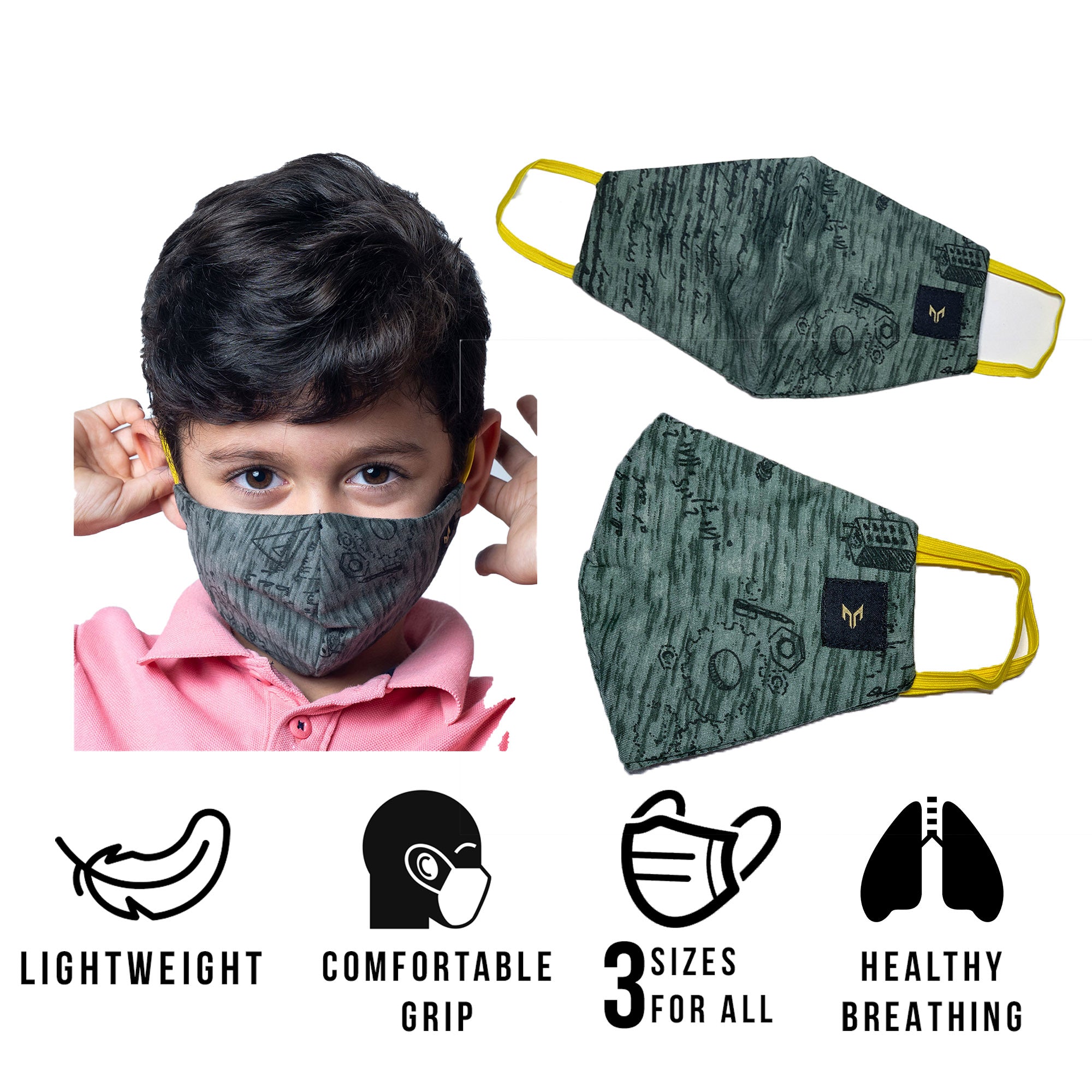 NEW MASK-UP COLLECTION BIG BANG GREEN- FASHIONABLE MASKS, WASHABLE, REUSABLE, 100% COTTON