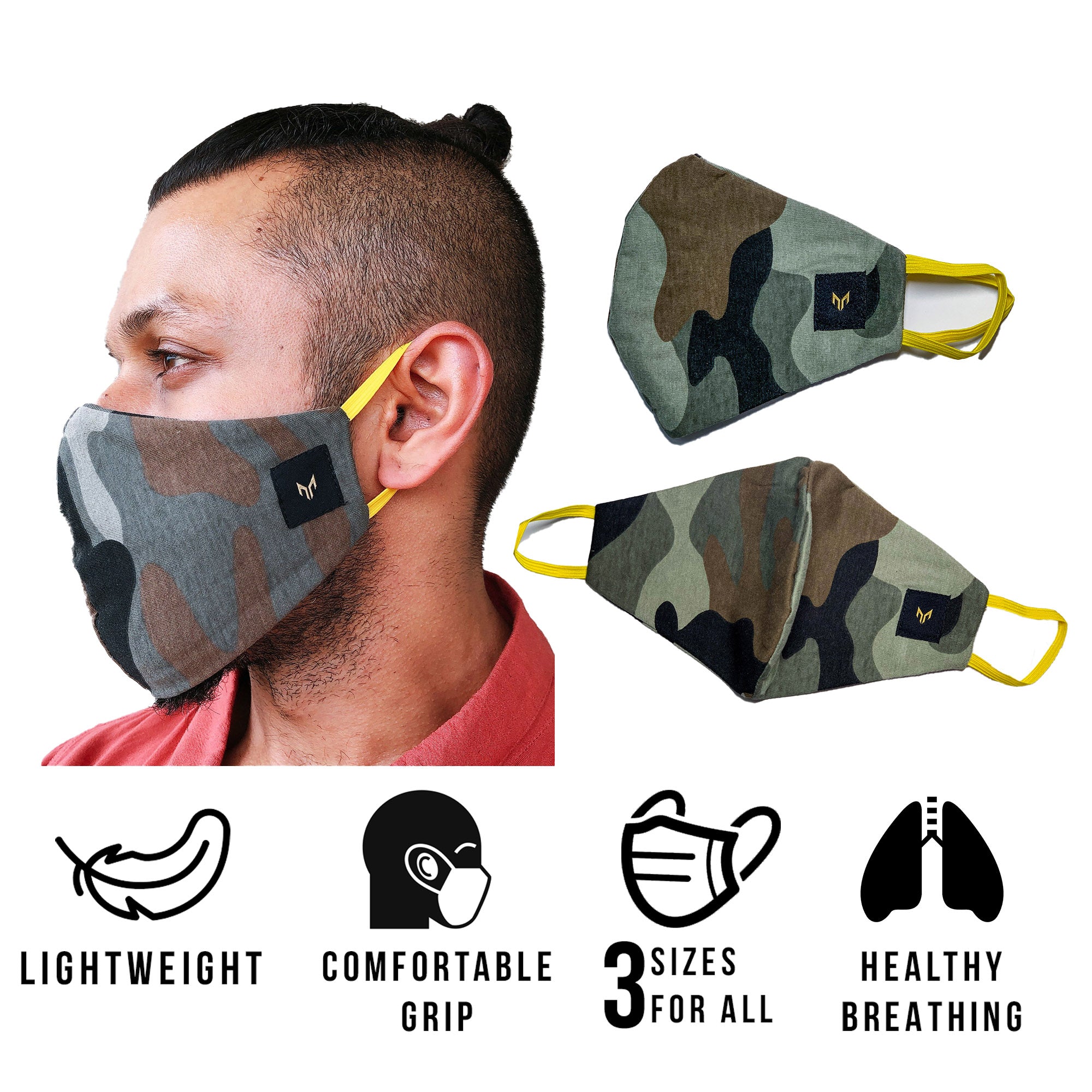 Face mask Camo Army Green Light Small,Medium,Large