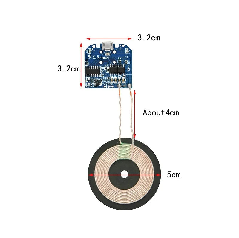 DC 5V Qi Standard Micro USB Input PCBA Circuit Board With Coil for Wireless Phone Charging (Transmitter)