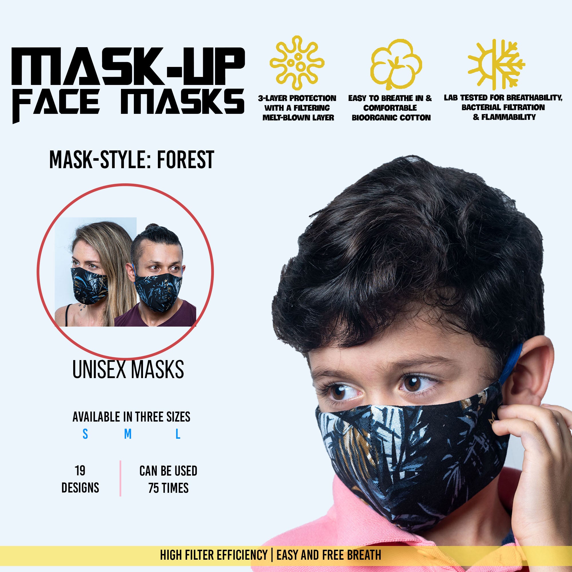 Face mask Forest Black Medium,large ,Small