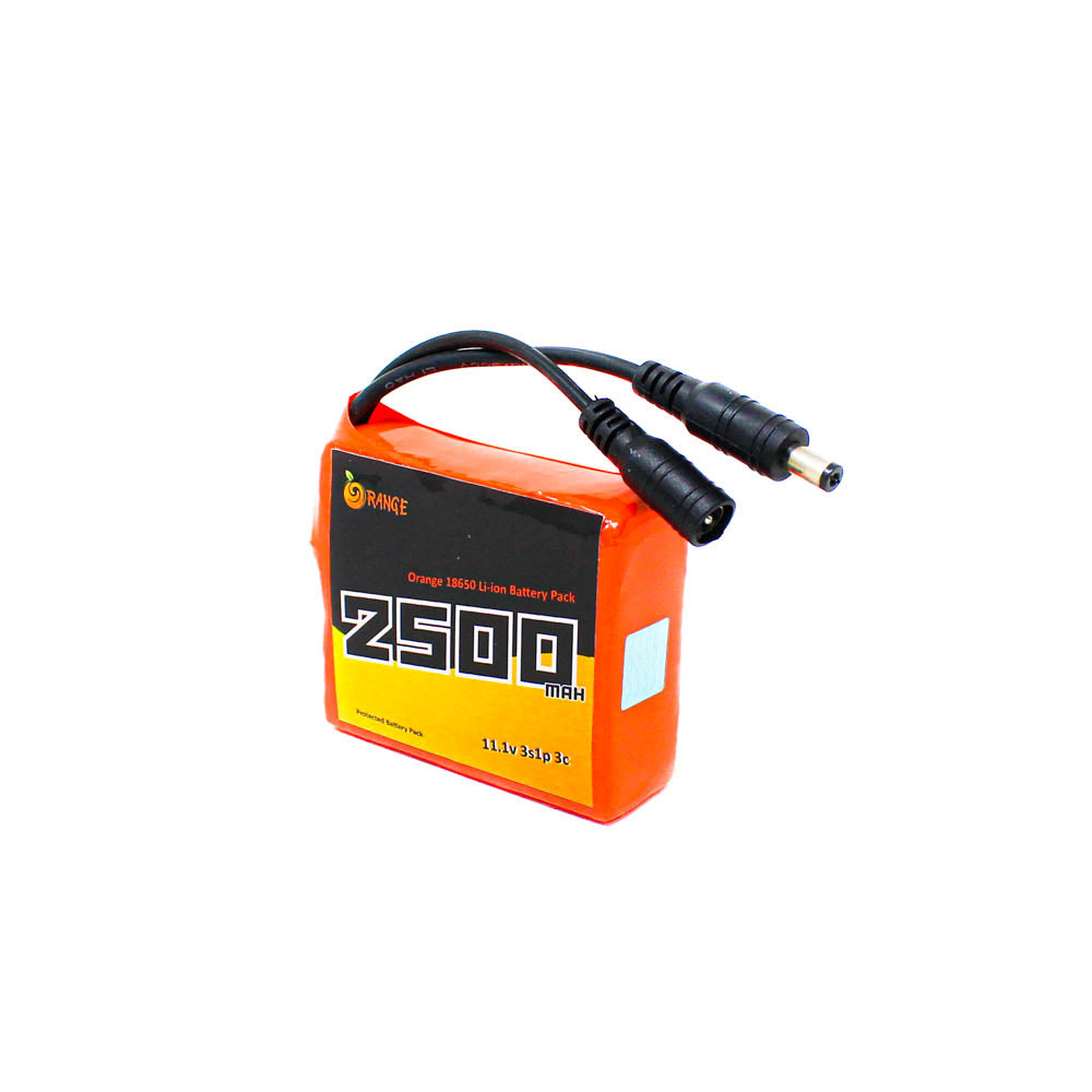 Orange 18650 Li-ion 2500mAh 11.1v 3S Protected Battery Pack-3C with DC Jack Male & Female