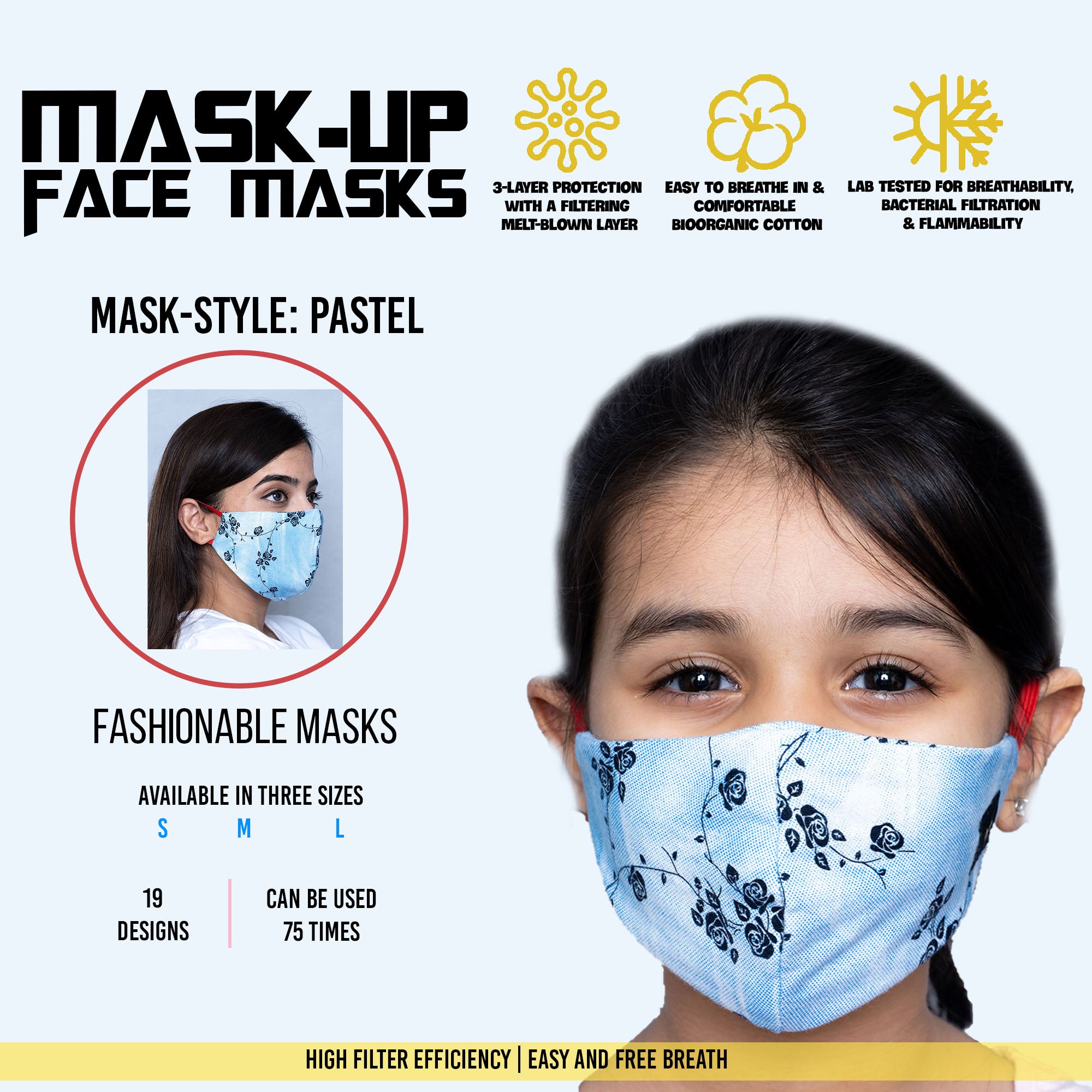 Face mask Blue Rose Small,Medium,Large