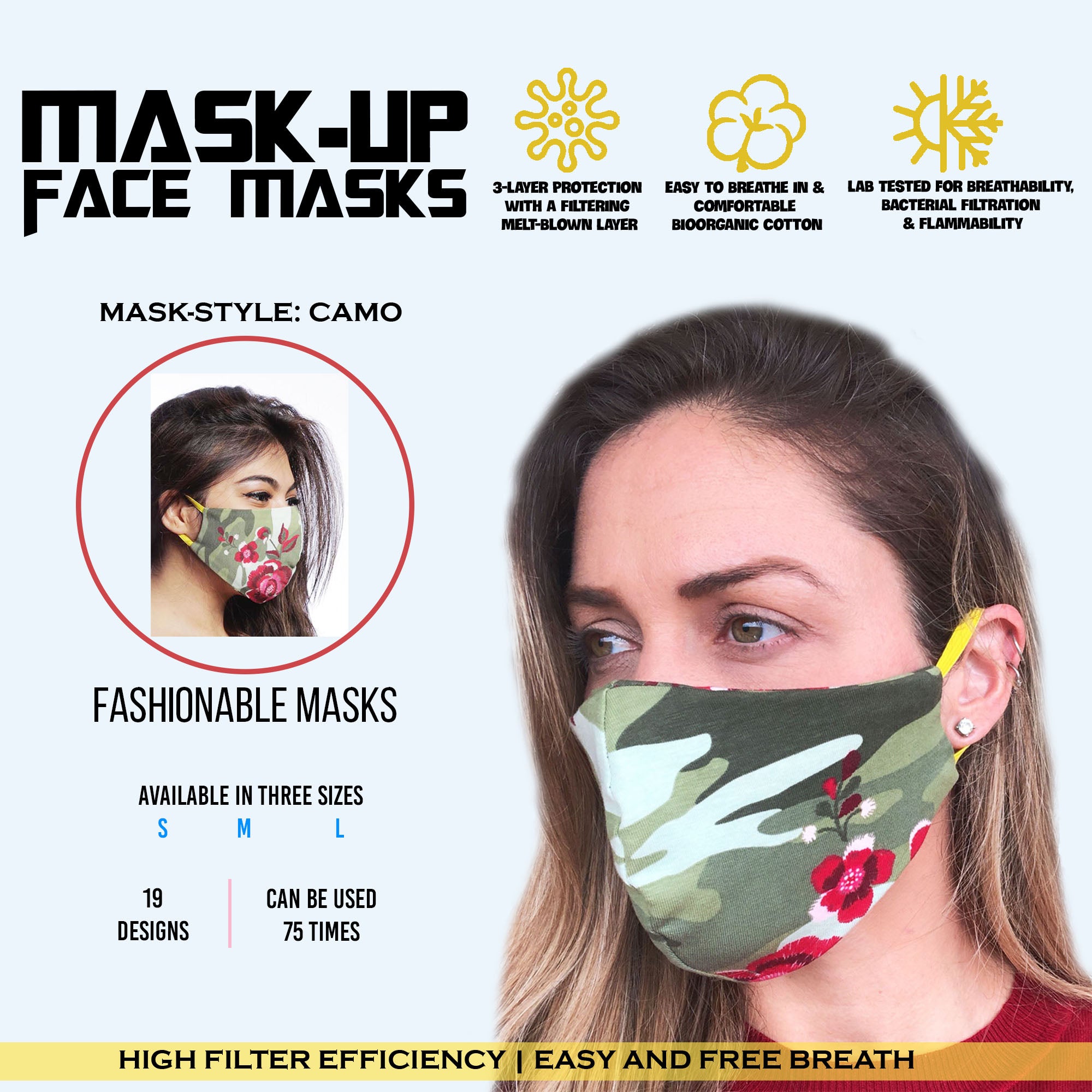 Face mask Camo Army Rose Small,Medium,Large