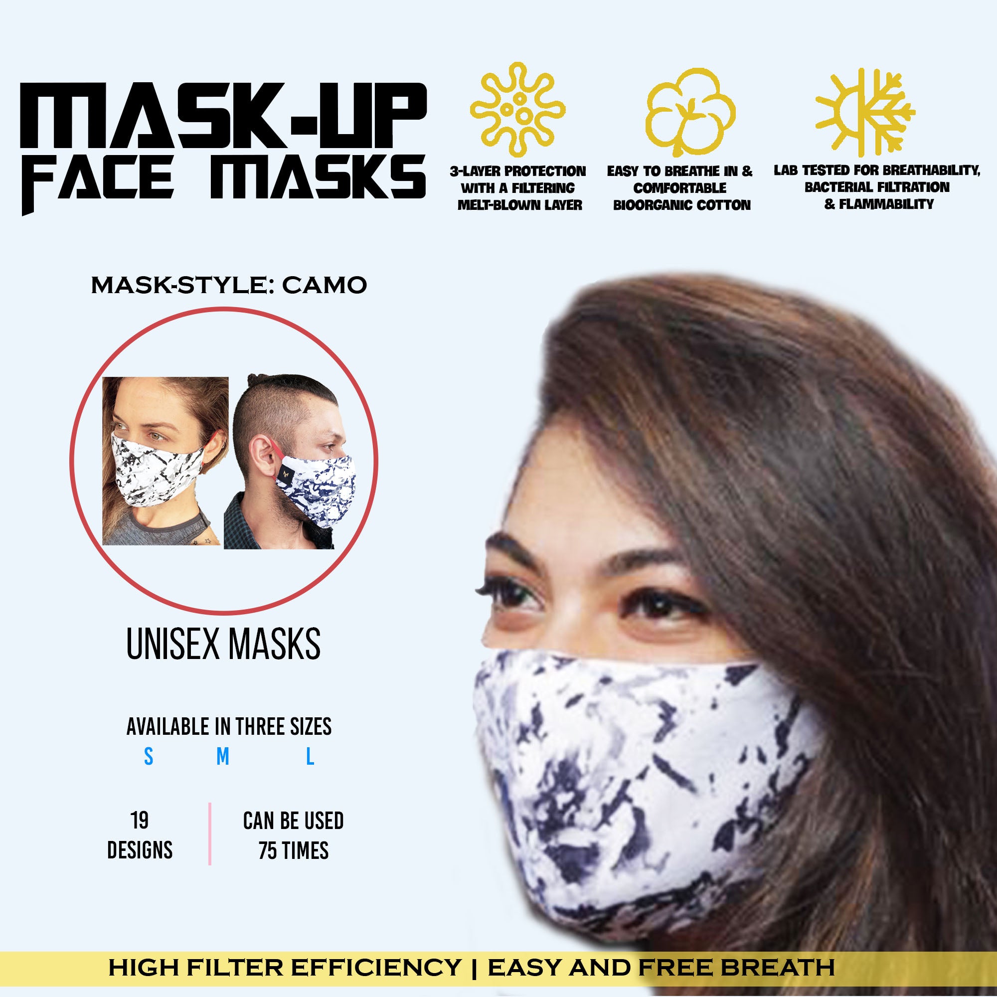 Facemask White Marble Blue Small,Medium,Big
